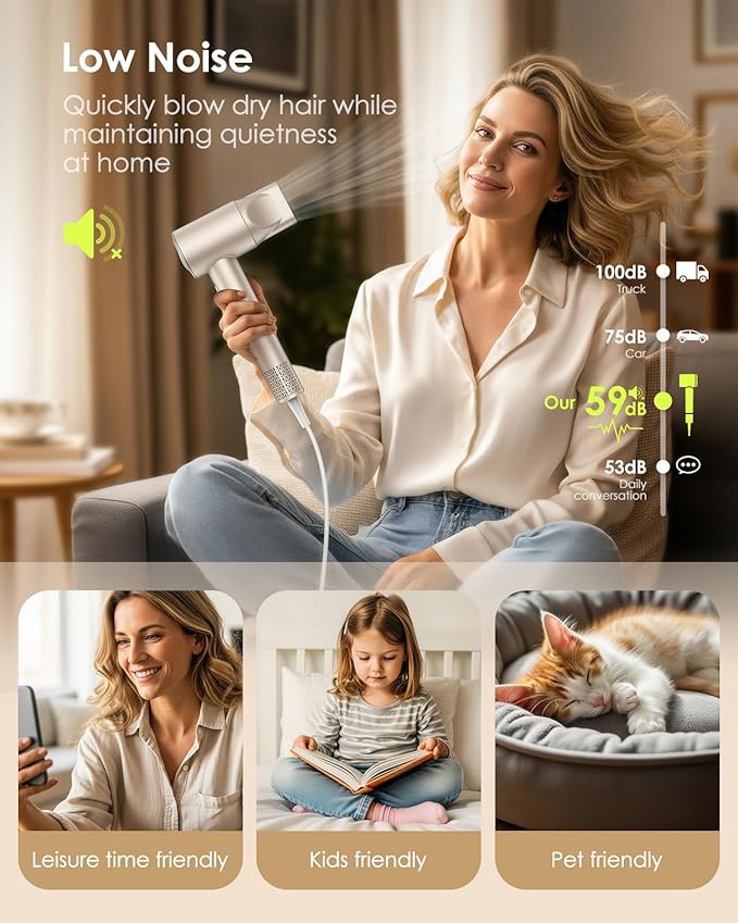 Ionic Hair Dryer with Diffuser - 160000RPM High-Speed Blow Dryer, 500 Millons Ions Frizz Free, Fast Drying for Women, Lightweight, Quiet, Professional Dryer for Curly or Straight Styles, Gift Idea