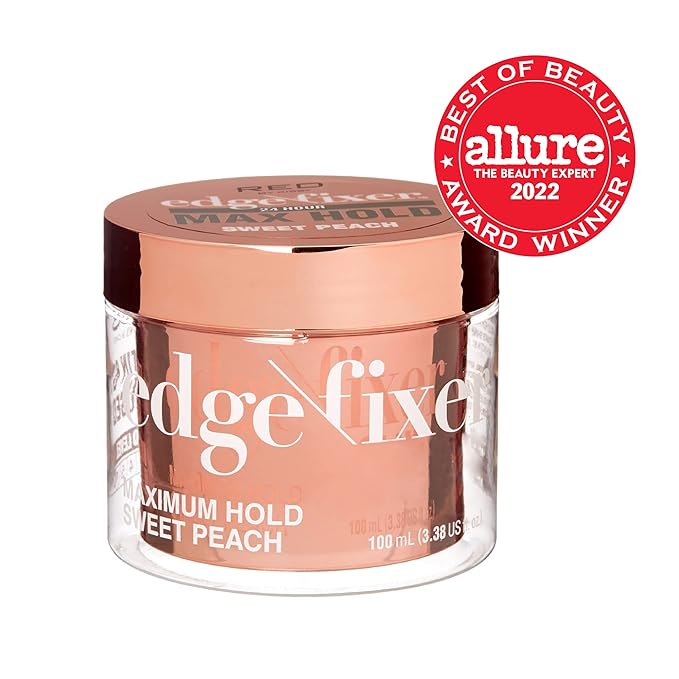 Red by Kiss Edge Fixer Hair Shine Gel, 24 Hour Max Hold, Non-Flaking, Biotin B7 Infused, Natural Styling, Professional Edge Control Wax, Perfect for Braiding (Sweet Peach)