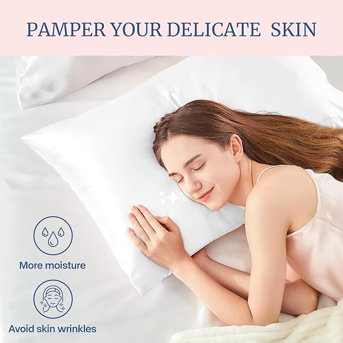 BEDELITE Satin Pillowcase for Hair and Skin, Super Soft and Cooling Similar to Silk Pillow Cases 2 Pack with Envelope Closure, Gift for Women Men(20"x40" King Size, White)