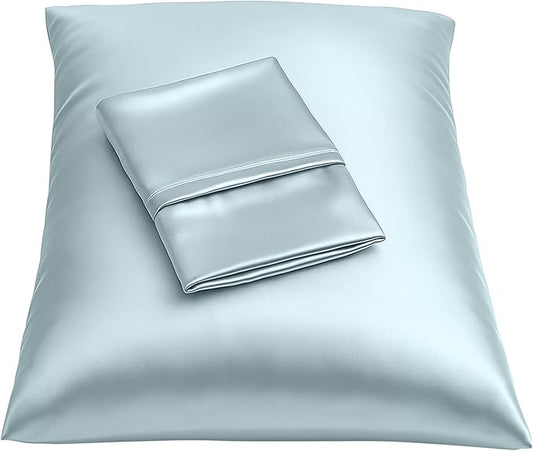 BLISSFORD Satin Pillowcase with Zipper, for Hair and Skin Care, Feels Soft and Cool Like a Silk Pillowcase, Satin Pillow Cases 2 Pack, Slik Pillow Cover, Baby Blue - Queen Size, Set of 2