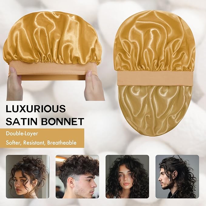 Satin Silk Bonnet for Sleeping, Double Layer Silk Sleep Cap for Men & Women, Soft Satin Lined Bonnet for Curly Hair