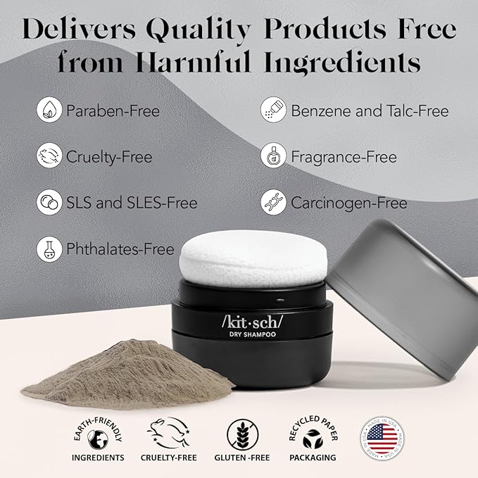 Kitsch Dry Shampoo Powder for Women & Men Dry Shampoo for Dark Hair w/Rice Protein - Unscented, Volumizing, No White Cast, Non Toxic, Non Aerosol, Organic, Travel Size | Ideal Gifts for Women - 8g