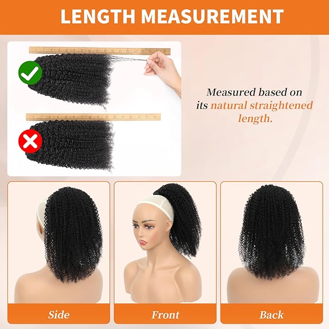 Afro Kinky Curly Ponytail Human Hair 150% Density Brazilian Virgin Hair 4C Afro Puff Drawstring Ponytail Extension for Black Women Natural Color 14 Inch