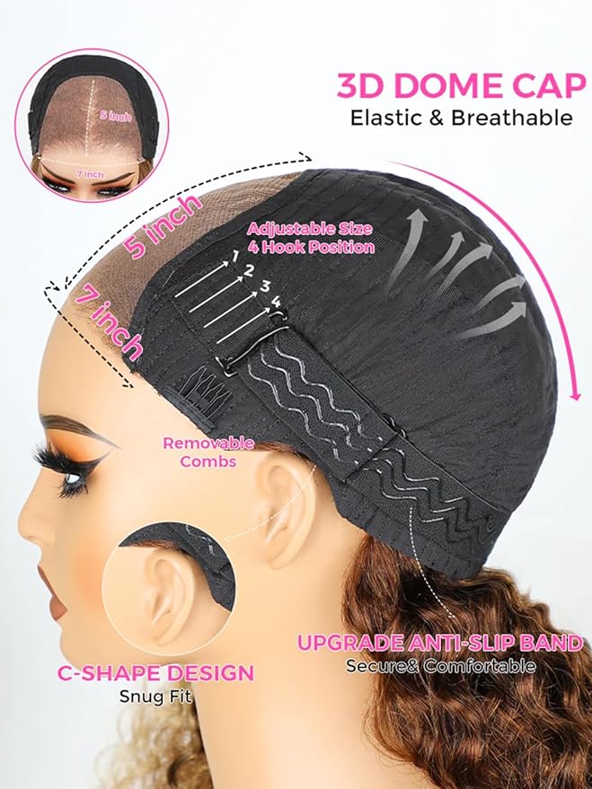 BGM GIRL Highlight Glueless Wig Human Hair 7x5 HD Lace Water Wave Wig 4/27 Color 180% Density Pre Plucked Invisible Knots Pre Cut Lace Wear Go Deep Wave Wigs for Women Beginner Friendly 24 Inch