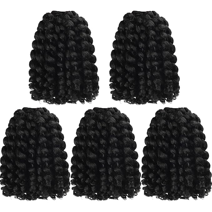 5 Packs 2X Ringlet Wand Curl Jamaican Bounce 8 inch Synthetic Crochet Hair Extensions Crochet Braiding Hair 20 Roots Crochet Curly Hair(8Inch (Pack of 5), 1B)
