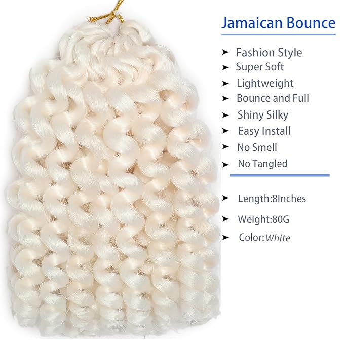 White 3Packs 2X Ringlet Wand Curl Jamaican Bounce 8 inch Synthetic Pre Looped Crochet Hair Extensions Crochet Braiding Hair 20 Roots