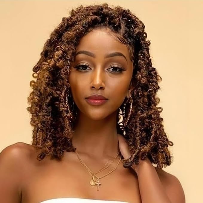 Brown Passion Twist Hair,14 Inch 7 Packs Water Wave Crochet Hair Passion Twist Braiding Hair For Wrap Passion Twist Crochet Hair/Butterfly Locs/Spring Twist Crochet Hair Braids (14in,7pcs,30#)