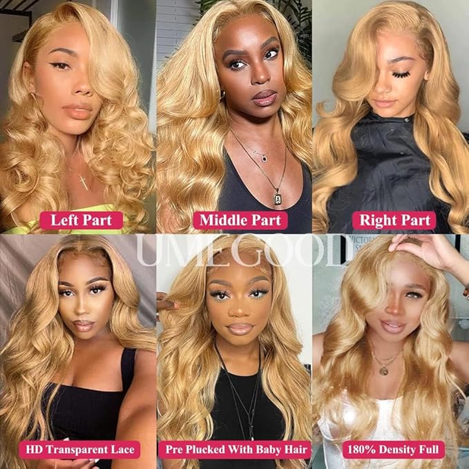 UMEGOOD 250% Density Honey Blonde Wig Human Hair 13x6 HD Transparent Lace Front Wigs Human Hair Pre-Plucked 13x6 Blonde Body Wave Glueless Light Brown Lace Front Wigs Human Hair