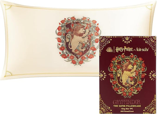 Kitsch x Harry Potter Gryffindor Satin Pillowcase with Zipper – Double-Sided Crest Design – Better Than Silk Pillowcase – Perfect for Kids Rooms & Toddler Bed Time Pillow Case – King Size 19x36