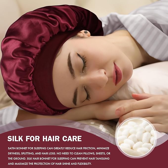 Satin Silk Bonnet for Sleeping, Double Layer Silk Sleep Cap for Men & Women, Soft Satin Lined Bonnet for Curly Hair