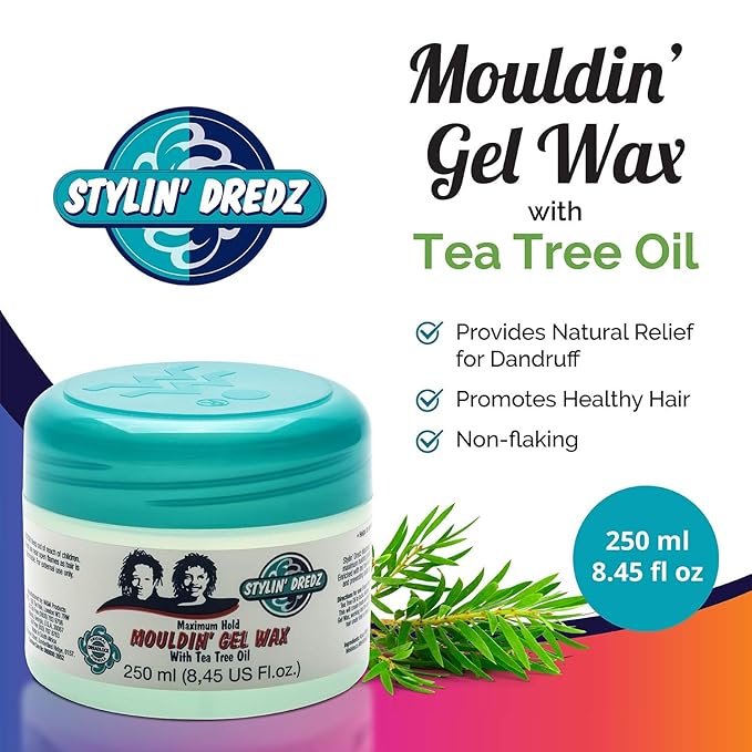 Stylin Dredz Mouldin' Gel Wax - Loc n Twist Gel - Dreadlock Gel Wax with Tea Tree Oil - 250 ml Pack of 2