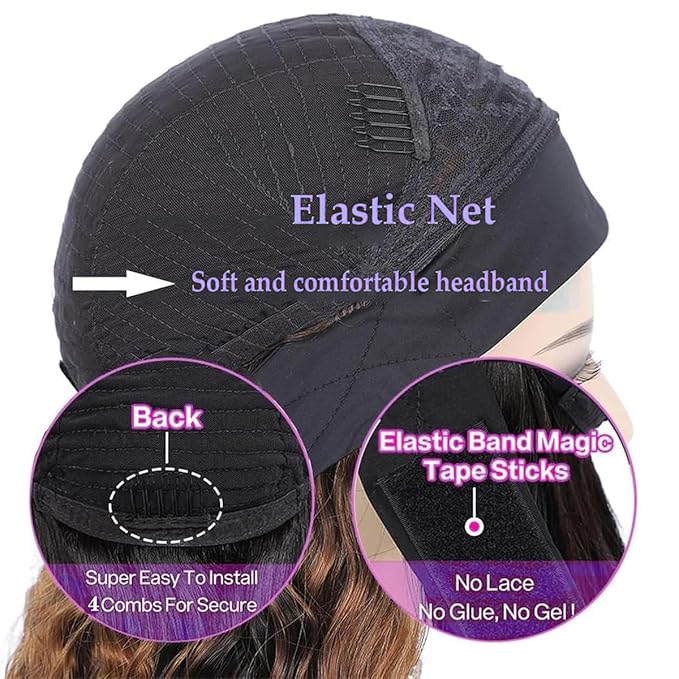 #4 Brown Headband Wig Human Hair 180% Density 100% Unprocessed Brazilian Virgin Hairs Machine Made Chocolate Brown Water Wave Headband Wig Human Hair For Woman 18 Inch