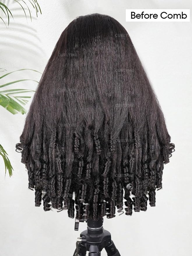 Curlyme 3 In 1 Drawstring Half Kinky Straight Wig Human Hair Glueless Install Half Wig With Spiral Curly Full Ends Flip Over For Beginner Ponytail Headband Human Hair 18 Inch