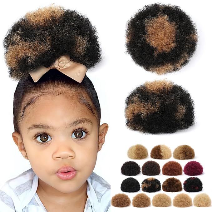 Afro Puff Ponytail for Black Women #H1-30 Black mix Copper Red 100% Human Hair Durable Natural Soft and Smooth Clip On Drawstring Ponytail