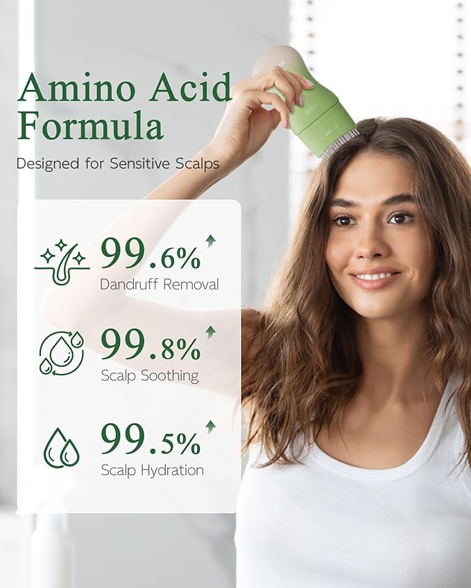 Mugwort Pre-Shampoo Scalp Serum, Anti-Dandruff & Soothing Cleansing Essence with Built-in Brush, Moisturizing Amino Acid Formula to Balance Scalp Barrier, Relieve Itching & Flakes