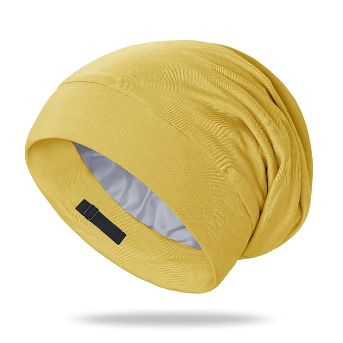 OLESILK 100% Mulberry Silk Bonnet for Sleeping Women, Silk Hair Wrap for Sleeping, Yellow