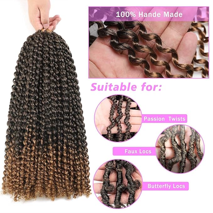 Passion Twist Hair 24 Inch Passion Twist Crochet Hair 6 Packs Water Wave Crochet Hair Passion Twist Hair Black Mixed Blonde Color Synthetic Hair Extensions for Women(24Inch,T27#）
