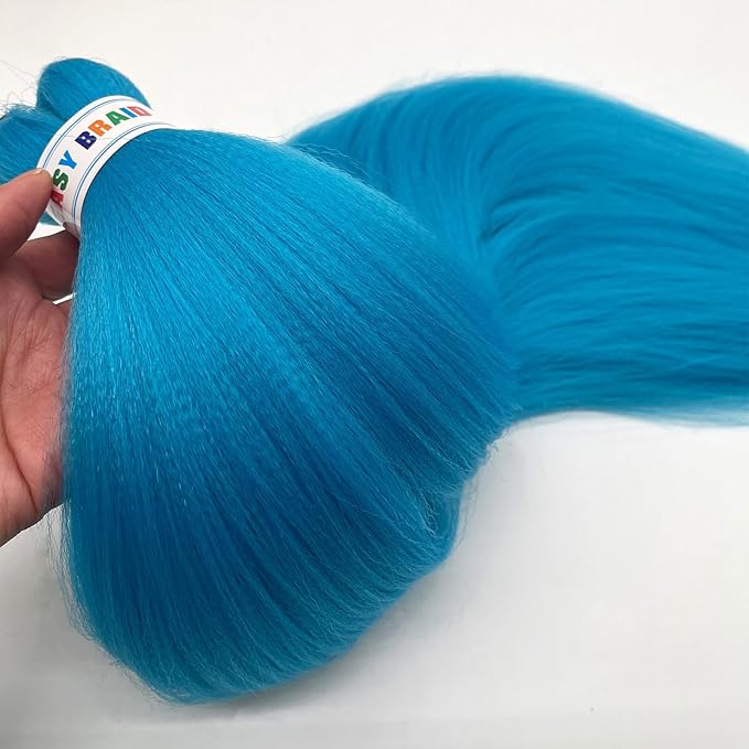 Light Blue Braiding Hair Pre Stretched Colored Blue Hair Extensions for Braids 26 Inch Yaki Hypoallergenic Kids Braiding Hair Synthetic Hair Weave 3 Bundles