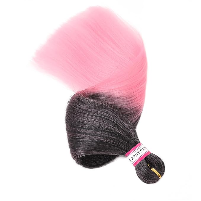 Dorsanee Ombre Pink Braiding Hair Pre Stretched 20 Inch 8 Packs Braiding Hair Extensions for Crochet Box Braids Twists Locs Hair Itch Free Soft Yaki Texture Hot Water Setting (20inch,#1B/Pink)