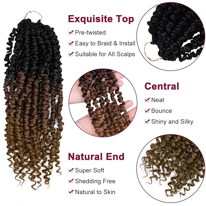 NAYOO Passion Twist Hair - 8 Packs 12 Inch Passion Twist Crochet Hair For Women, Crochet Pretwisted Curly Hair Passion Twists Synthetic Braiding Hair Extensions(12 Inch 8 Packs, T1B/30/27)