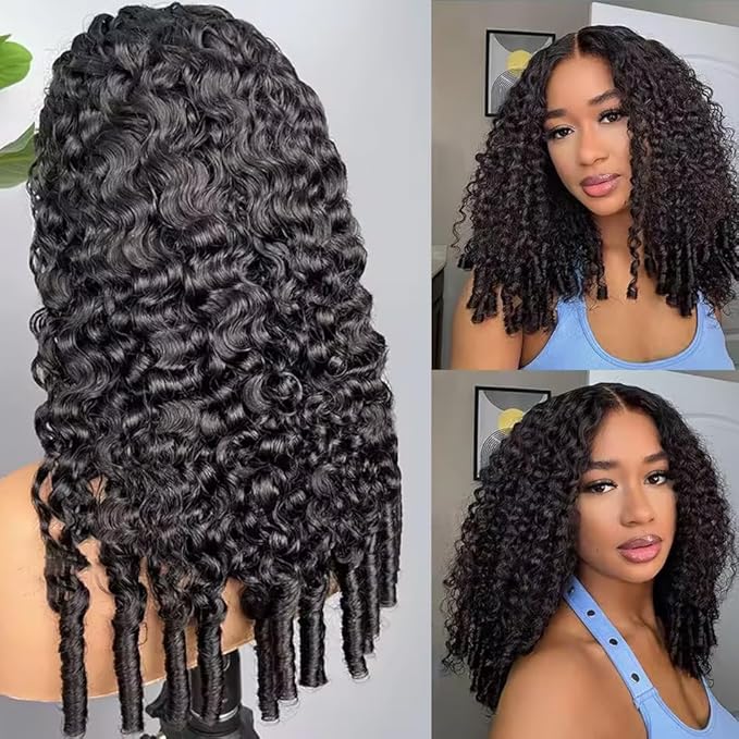 VIPbeauty Burmese Curly Half Wig Human Hair 200 Density 3 In 1 Seamless Flip Over Glueless Wear and Go Beginner Friendly 14A Brazilian Virgin Burmese Curly Wig Human Hair Drawstring Headband 20 Inch