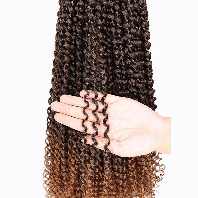 Dorsanee Ombre Brown Passion Twist Hair 16 Inch 7 Packs Water Wave Crochet Hair Long Bohemian Curly Braiding Hair for Butterfly Locs, Faux Locs, Boho Style Spring Twist Crochet Braids (T30#)