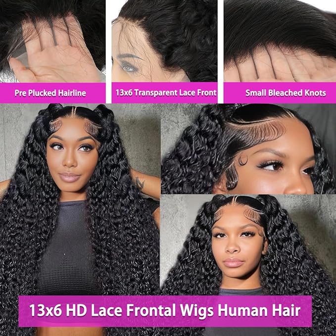 Deep Wave Lace Front Wigs for Black Women Human Hair 210% Density 13x6 HD Lace Frontal Deep Curly Wigs Wet and Wavy Glueless Wigs Human Hair Pre Plucked with Baby Hair 26Inch