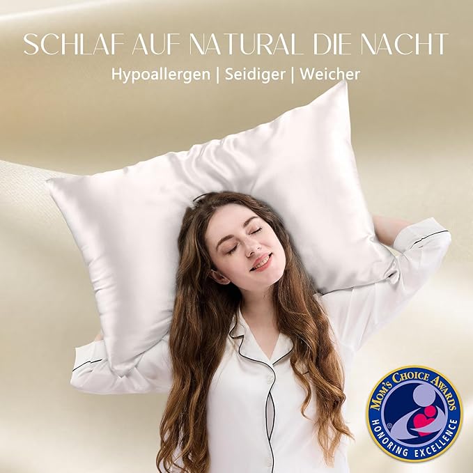 ZIMASILK 100% Pure Mulberry Silk Pillowcase for Hair and Skin Health,Soft and Smooth,Both Sides Premium Grade 6A Silk,600 Thread Count,with Hidden Zipper,1pc(Standard 20''x26'',Ivory)