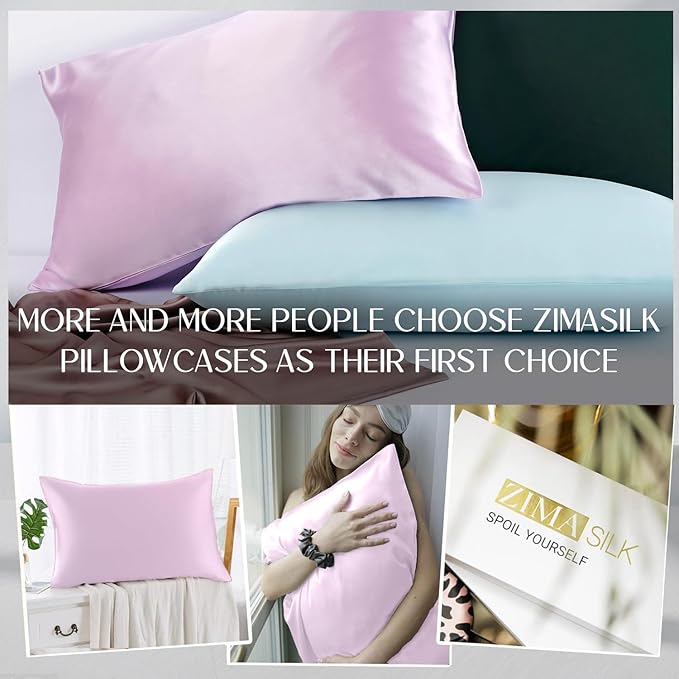 ZIMASILK 100% Pure Mulberry Silk Pillowcase for Hair and Skin Health,Soft and Smooth,Both Sides Premium Grade 6A Silk,600 Thread Count,with Hidden Zipper,1pc(Standard 20''x26'',Light Purple)