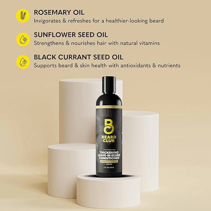 The Beard Club Thickening Leave-In Beard Conditioner for Men – Sandalwood & Ginger Cream – Hydrating Moisturizer, Softener & Lotion – Nourishes, Strengthens & Provides Itch Relief – 4oz