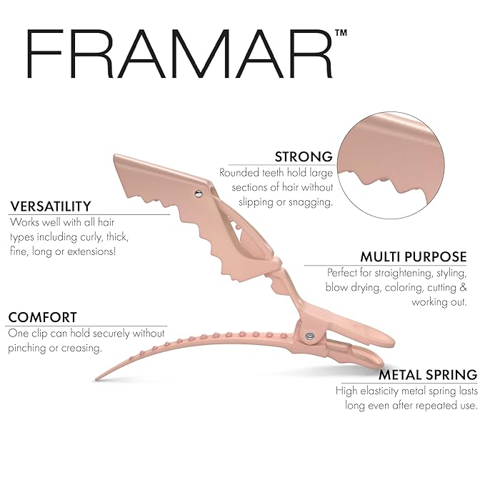 FRAMAR Neutral Alligator Clips For Hair Styling 10 Pack – Professional Alligator Hair Clips For Women, Hair Clip For Women, Salon Hair Clips For Styling – Firm Hold Without Slipping