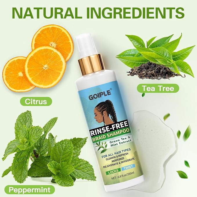 No-Water Braid Shampoo for Locs, Twists, Weaves - Rinse-Free Dreadlock Shampoo for Build-Up, Odor, Itch- Rosemary Mint Butter Braid Balm Scalp Sleeping Balm for Dry Scalp Strengthens Hair Roots&Bonnet