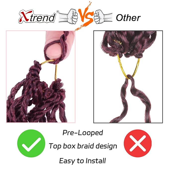 XTREND 8 Packs Gogo Curly Crochet Hair 10 Inch Pre Looped Ocean Wave Burgundy Deep Twist Short Curly Bohemian Box Braids Synthetic Water Wave Crochet Hair for Women (16Strands/pack TBUG#)