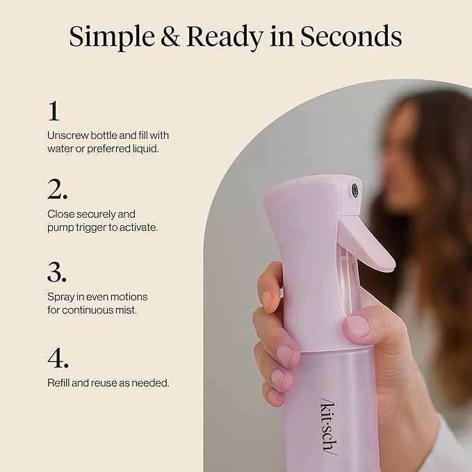 Kitsch Spray Bottle for Hair - Continuous Water Mister with Ultra Fine Mist for Hairstyling, Barbers, Salons, Cleaning, Plants, Versatile Spray Bottles - Made from Recycled Plastic - Sheer Violet, 5oz