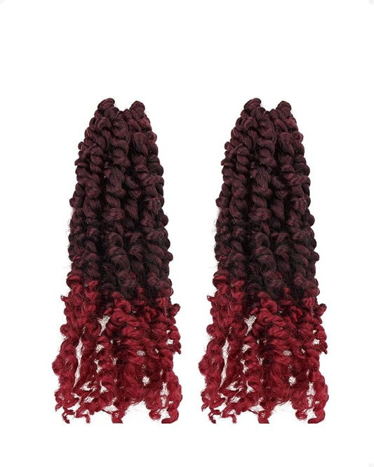 Pre-Twisted Passion Twist Crochet Hair for Black Women Passion Twist Hair Pre Looped Bohemian Braids 10 Inch 2 Packs Ombre Burgundy Short Bob Curly Braiding Hair Extensions(10"-2P,T1B/BUG)
