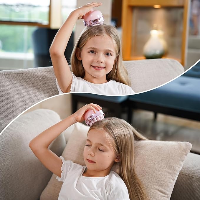 2 in 1 Scalp Massager Hair Growth,Scalp Scrubber with Soft Silicone Bristles for Dandruff Removal,Shampoo Brush for Exfoliation,Head Massager for Both Wet and Dry Use (Pink)