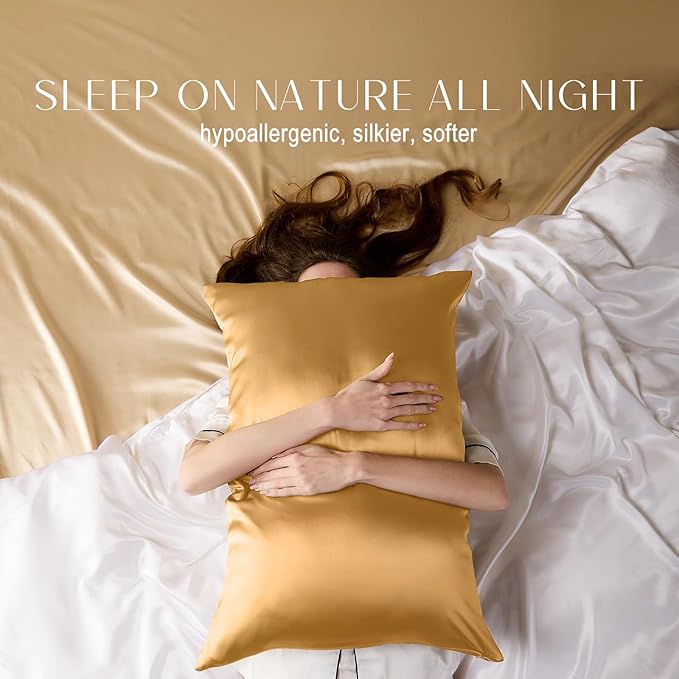 ZIMASILK 100% Pure Mulberry Silk Pillowcase for Hair and Skin Health,Soft and Smooth,Both Sides Premium Grade 6A Silk,600 Thread Count,with Hidden Zipper,1pc (King 20''x36'',Golden)