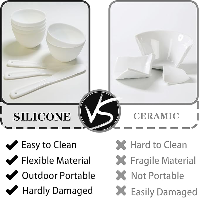 9Pcs Silicone Facial Mask Bowl DIY Face Mask Mixing Bowl for Home Salon Spa Face Skin Applicator Bowl with Stir Sticks, White