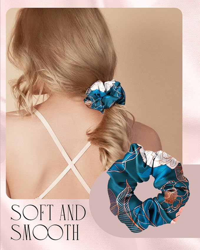 Mulberry Silk Pillow Case for Hair and Skin 19 Momme Standard 26"x20" Dark Blue Peony Silk Pillowcase with Eye Mask & Scrunchie Soft Silk Pillowcase Sleeping for Moms, Women