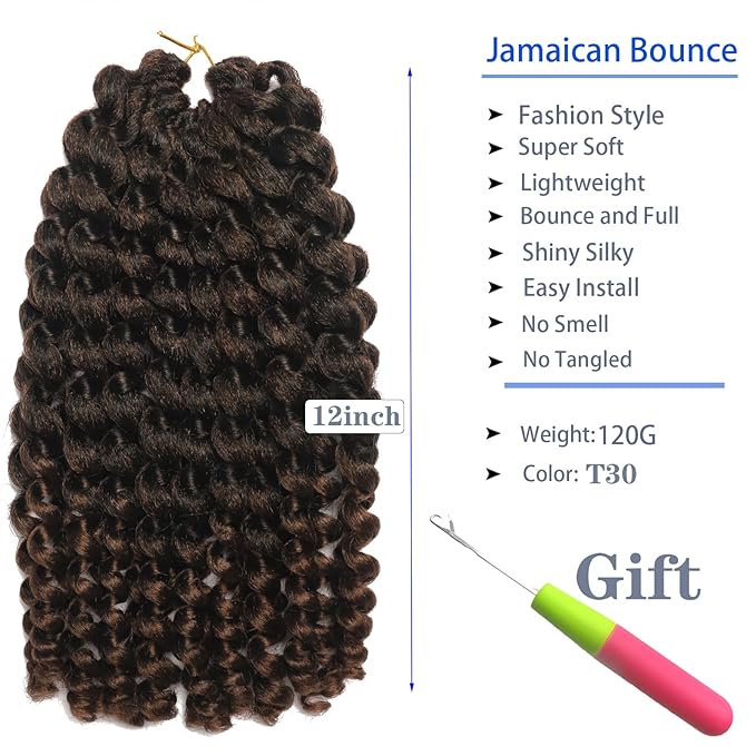 3 Packs 2X Ringlet Wand Curl Jamaican Bounce Crochet Hair 12 inch Synthetic Curly Crochet Hair Extensions Medium Shoulder Length Long Crochet Braiding Hair 20 Roots (12Inch (Pack of 3), T30