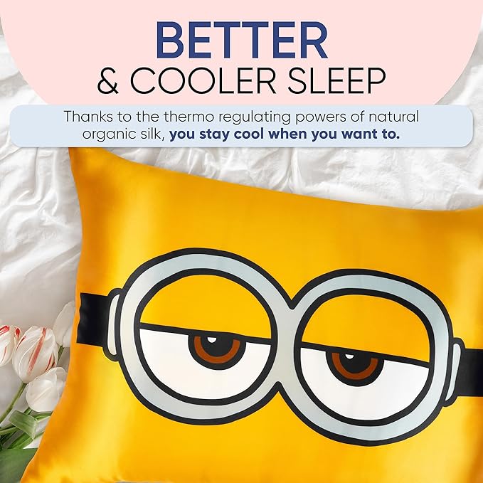 Blissy Silk Pillowcase - 100% Pure Mulberry Silk - 22 Momme 6A High-Grade Fibers - Silk Pillow Cover for Hair & Skin - Regular, Queen & King (Minion, 20" x 26" (Pack of 1))