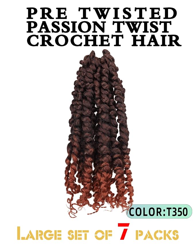 Pre-Twisted Passion Twist Crochet Hair for Black Women Passion Twist Hair Pre Looped Bohemian Braids 10 Inch 7 Packs Ombre Ginger Short Bob Curly Braiding Hair Extensions(10"-7P,T1B/350)