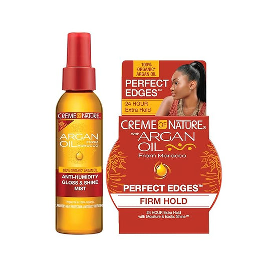 Creme of Nature Edges Gel & Anti-Humidity Mist with Argan Oil of Morocco, Keke Palmer's Favorites, Curly Hair Styling & Heat Protection Spray (Bundle Pack of 2)