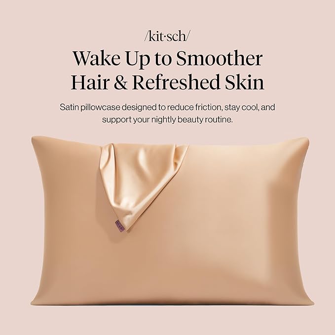 Kitsch Satin Pillowcase with Zipper for Hair & Skin, Softer Than Silk Pillow Cases Queen, Wrinkle-Free, Smooth and Cooling Satin Pillow Covers, Standard Size 19"x26" - Champagne