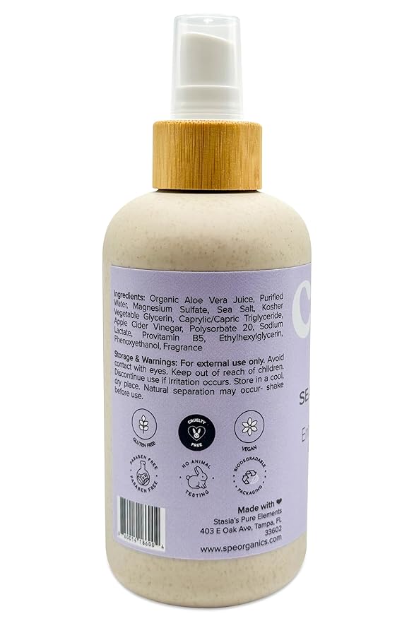 Stasia's Pure Elements Curlé Sea Salt Spray for Curly Hair with Apple Cider Vinegar – Curl Enhancer & Refresher Mist – Defines & Revives Curls Naturally, 8 oz