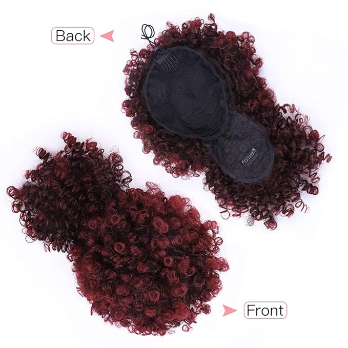 ENTRANCED STYLES Drawstring Ponytail with Bangs - Afro Puff Extensions for Women - Short Curly Clip in Wrap Updo Hairpiece (TBUG)
