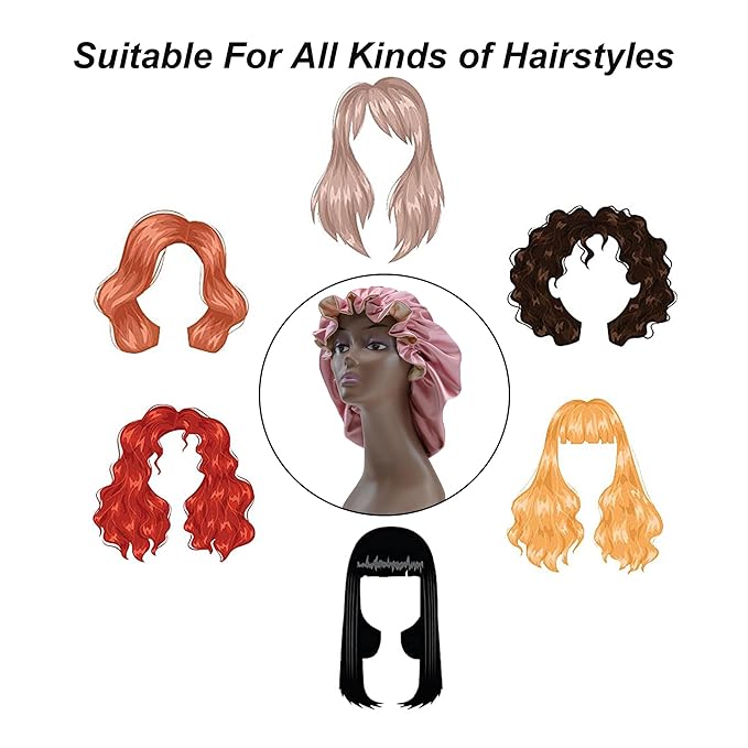 Silk Bonnet for Sleeping Satin Bonnets Double Layer Reversible Hair Cap Bonnet for Women Long Curly Braid Hair (Dusty Pink)