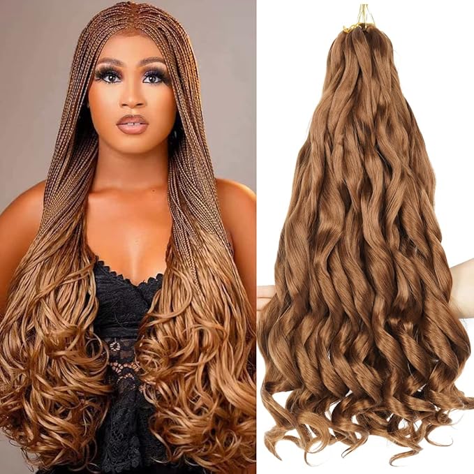 Pre Stretched French Curly Braiding Hair 24 Inch 6Pcs Loose Wave Bouncy Braiding Hair Pre Stretched 100g/pack Yaki Curly Hair for Black Women Hair Extensions (#30)