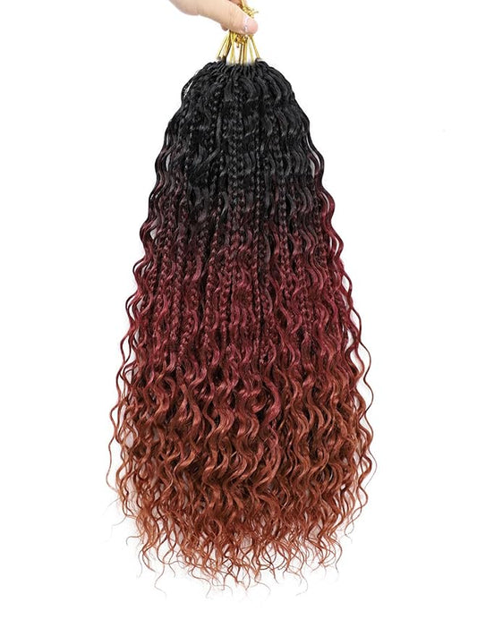 18 Inch 7 Pack Goddess Box Braids Bohemian Crochet Boho Box Braids With Curly Ends Pre-looped Crochet Braids Hair for Women Synthetic Braiding Hair Extensions,1B/530/350
