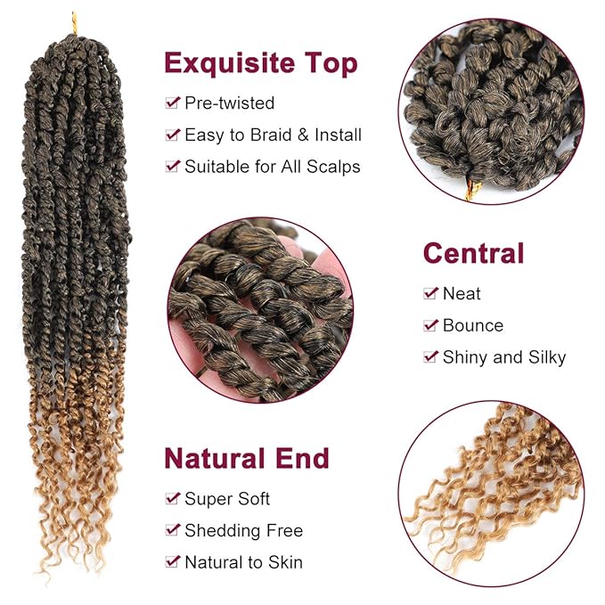 Passion Twist Hair - 8 Packs 18 Inch Passion Twist Crochet Hair For Women, Crochet Pretwisted Curly Hair Passion Twists Synthetic Braiding Hair Extensions (18 Inch 8 Packs, T27)